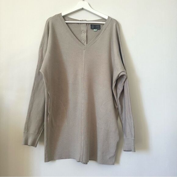 Anthropologie Saturday Sunday Chrissy V Neck Long Sleeve Sweater Dress In Tan M - Picture 2 of 8